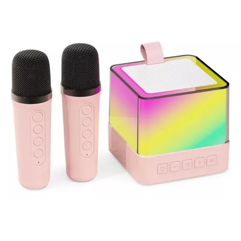 GENERICO - Parlante K18 Micrófono Cuadrado Rosado Niños Niñas Bluetooth Luz Led