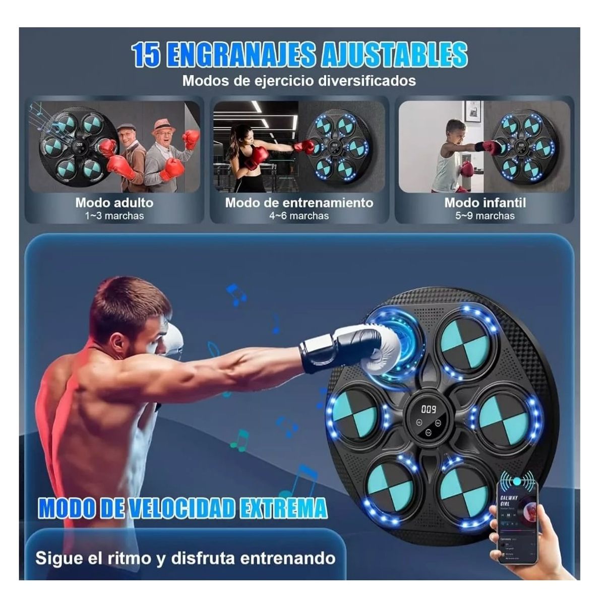 GENERAL - Máquina Boxeo Bluetooth Niveles de Práctica Incluye Guantes