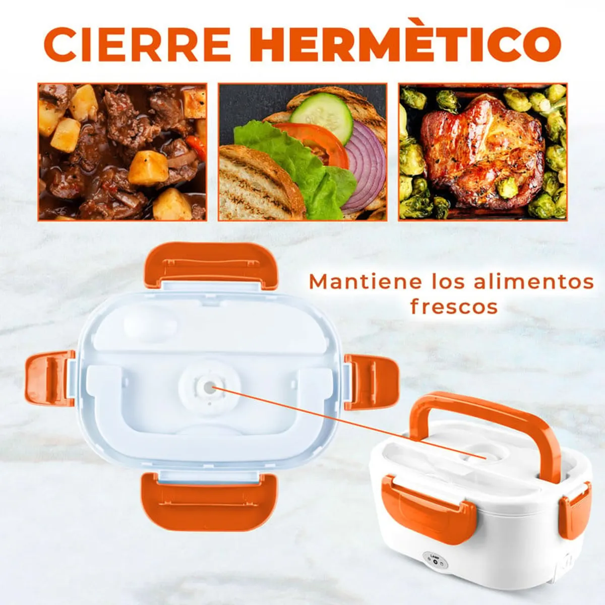CHEF MASTER - Lonchera Eléctrica Calentador Comida Porta Comida Portátil Naranja