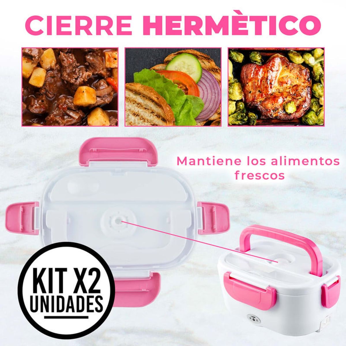 CHEF MASTER - Set x2 Lonchera Eléctrica Calentador Porta Comida Portátil Rosado