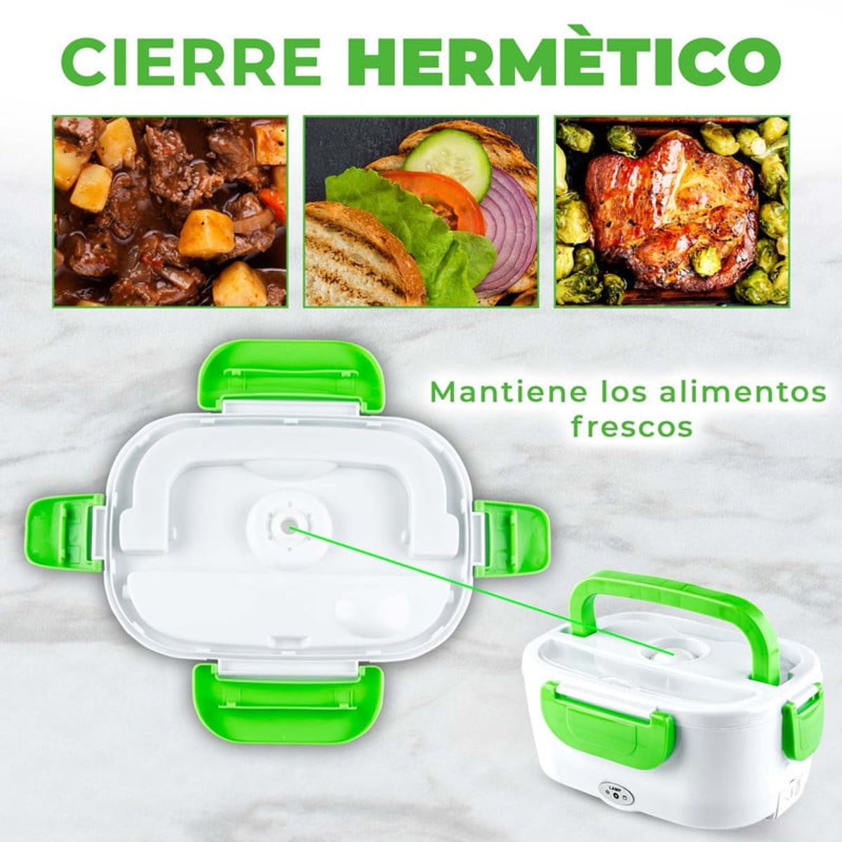 CHEF MASTER - Lonchera Eléctrica Calentador Comida Porta Comida Portátil Verde