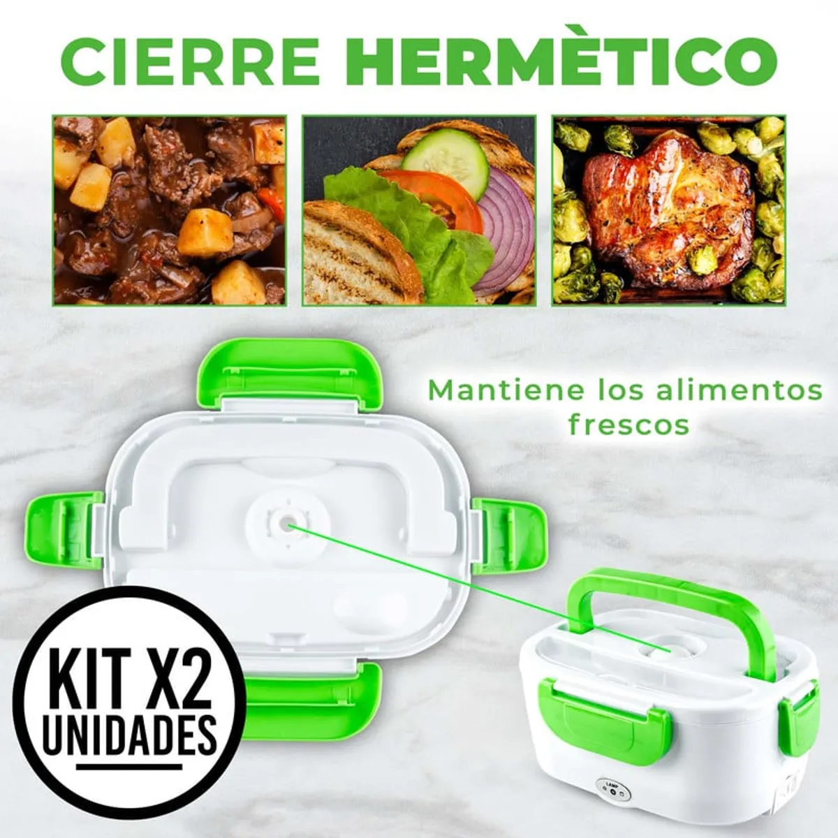 CHEF MASTER - Set x2 Lonchera Eléctrica Calentador Porta Comida Portátil Verde