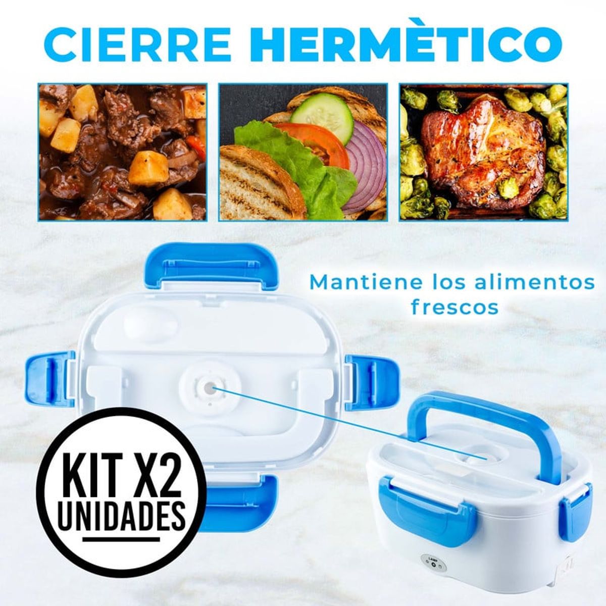 CHEF MASTER - Set x2 Lonchera Eléctrica Calentador Porta Comida Portátil Azul
