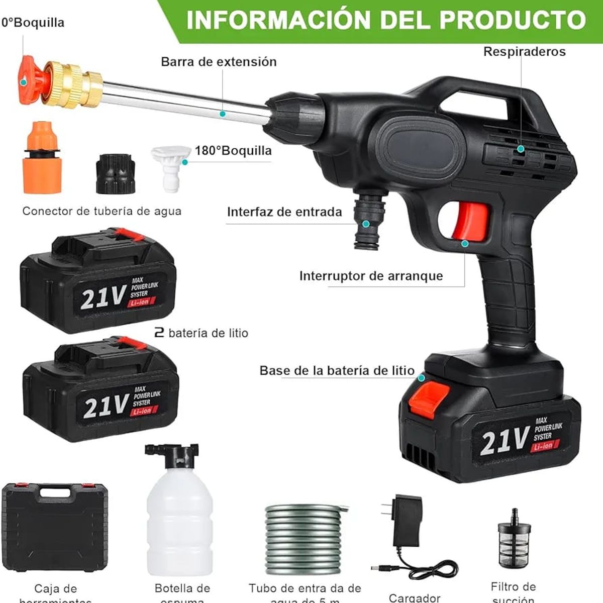 SKY - Kit Hidrolavadora Original  Inalámbrica Portátil Recargable Y Maletin