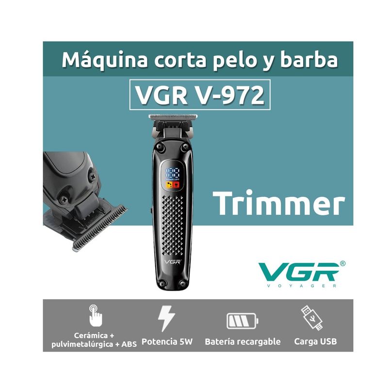 VGR - Maquina Patillera Profesional Recargable VGR V-972 Led