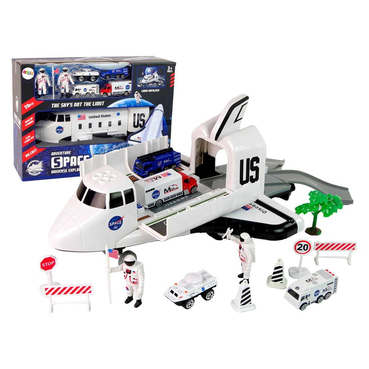 GENERICO - Set Grande Cohete Nave Espacial + Carros Metálicos Muñecos