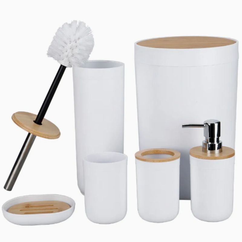 ONE PIXEL - Juego de Baño Cubiertas de Bambú Jabonera Organizador Blanco