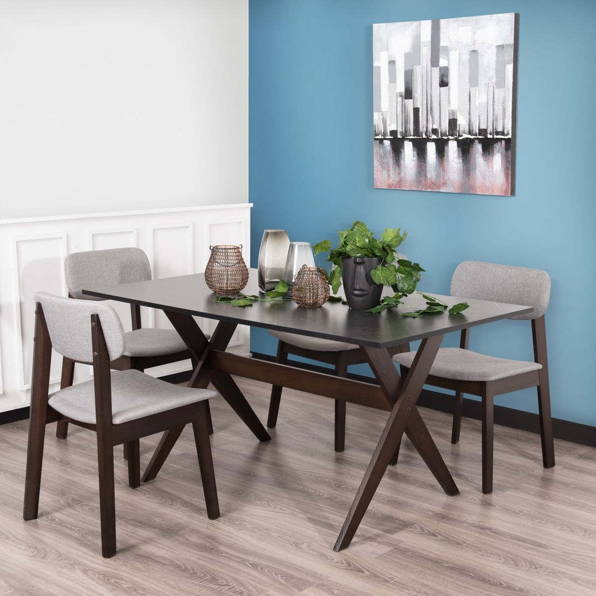 MUEBLES FIOTTI - Juego de comedor 4 puestos Fiotti Gris Edunio