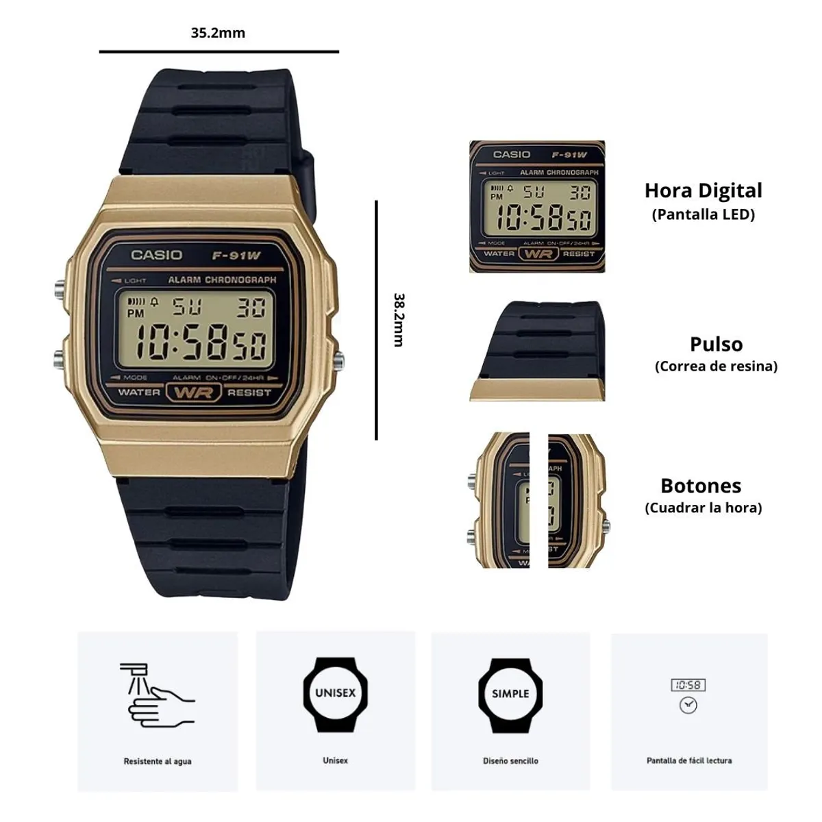 CASIO - Reloj Casio Referencia F-91WM-9A Deportivo Retro