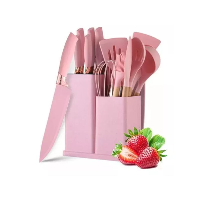 GENERICO - Set x19 Piezas utensilios de cocina en silicona Color Rosa