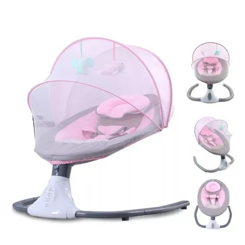 MUNDO BEBE - SILLA MECEDORA ELECTRICA ALTA GAMA CON MOSQUITERO  ROSA