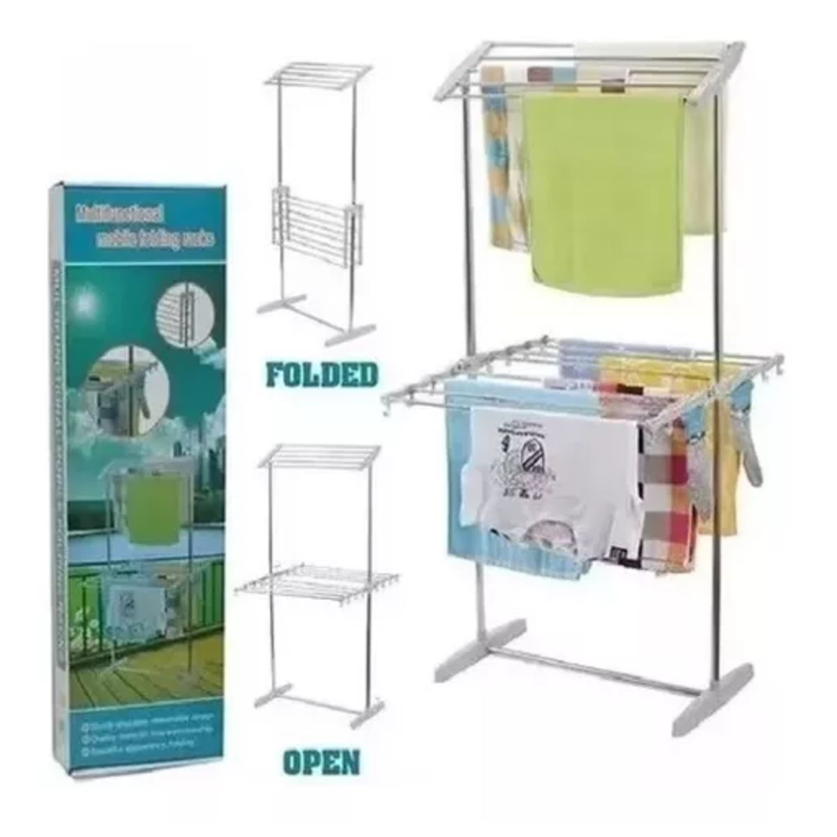GENERICO - Soporte Para Tender Ropa Portable Mobile Folding Racks