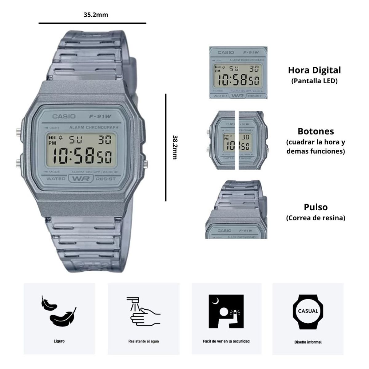 CASIO - Reloj Casio Referencia F-91WS-8DF Diseño Casual