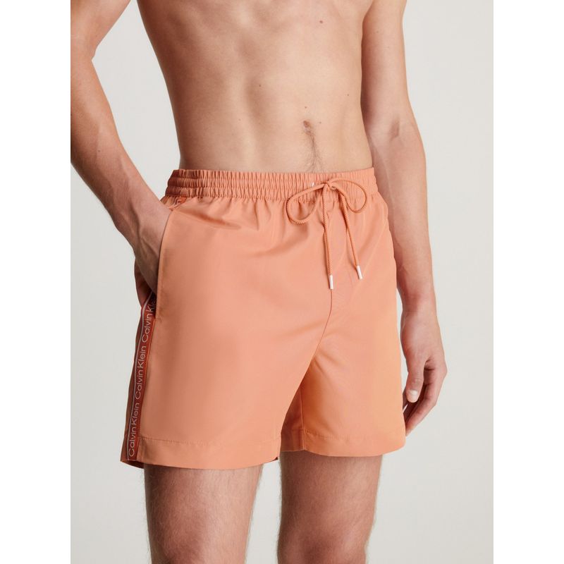 CALVIN KLEIN - Bermuda De Baño Naranja De Largo Medio Con Cordón Calvin Klein