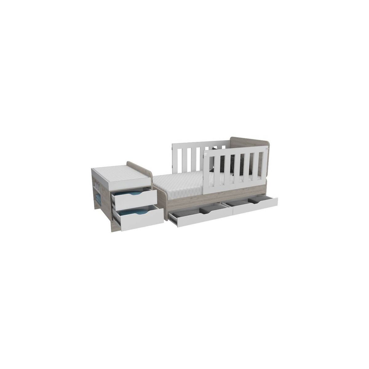 RTA DESIGN - Cama corral praga humo y blanco con dos cajones