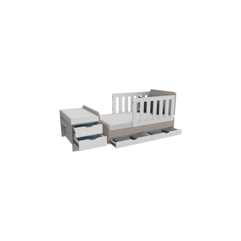 RTA DESIGN - Cama corral praga humo y blanco con dos cajones