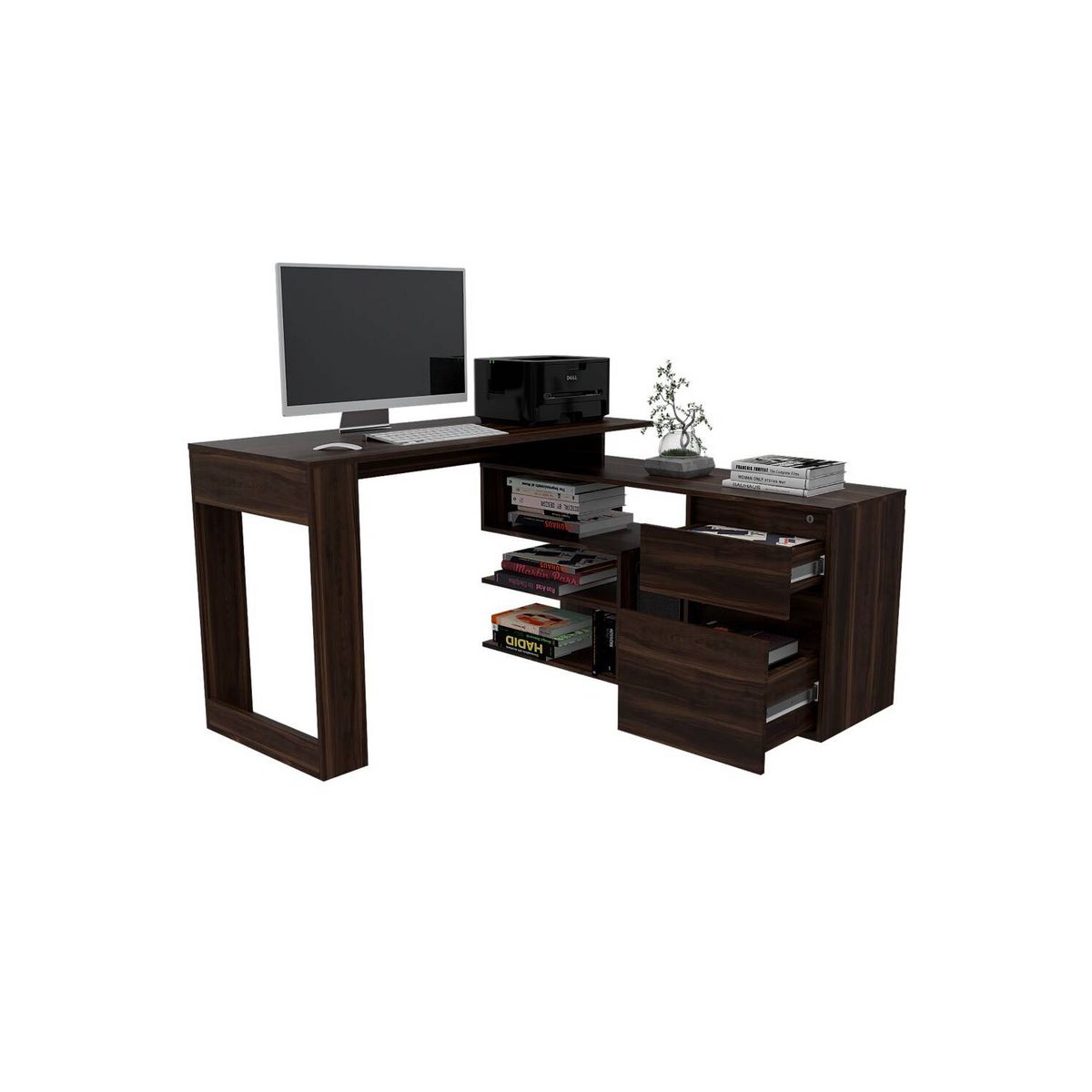 RTA DESIGN - Escritorio en l alteza caoba con dos cajones