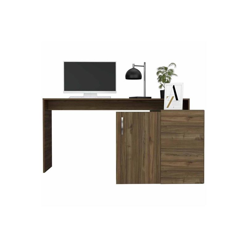 RTA DESIGN - Escritorio en l moscú castaño con un cajón y dos