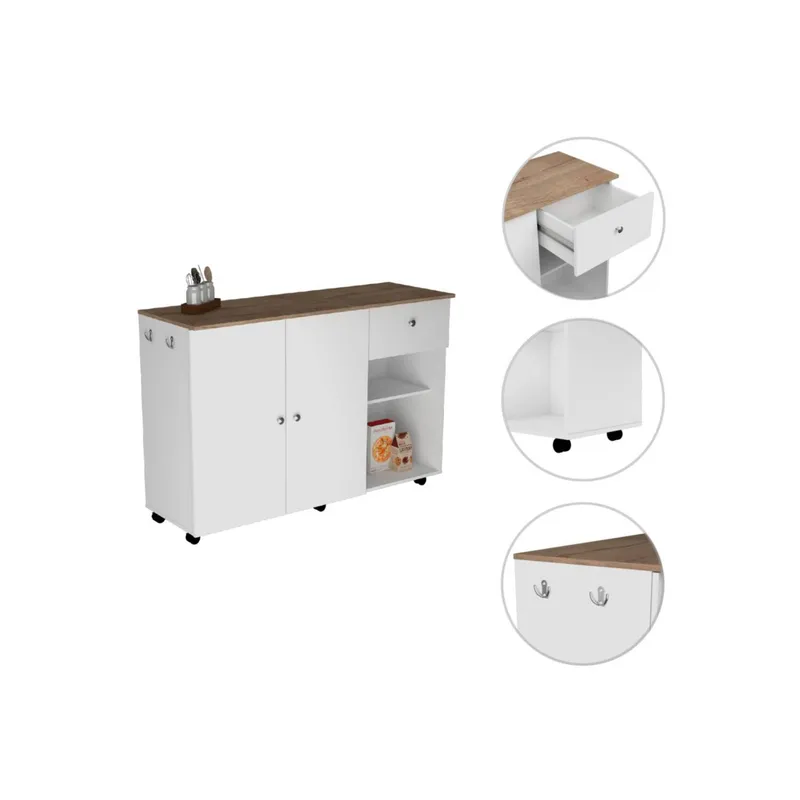 RTA DESIGN - Barra de cocina victory blanco con rodachines
