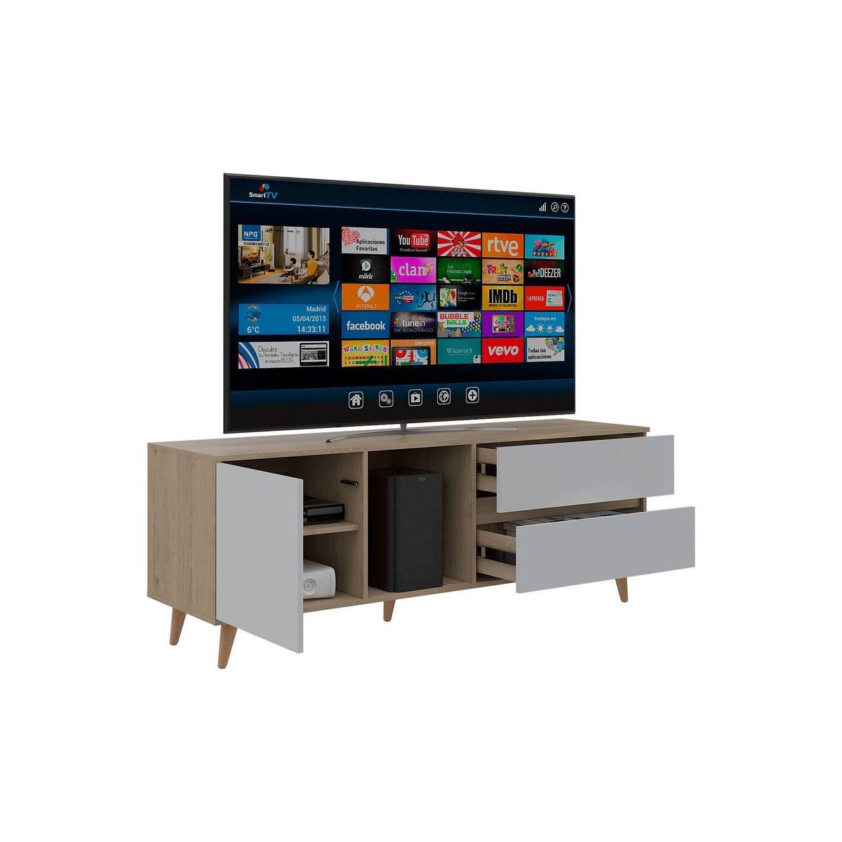 RTA DESIGN - Rack para tv acacia Beige y Blanco Para Televisor de Hasta 60