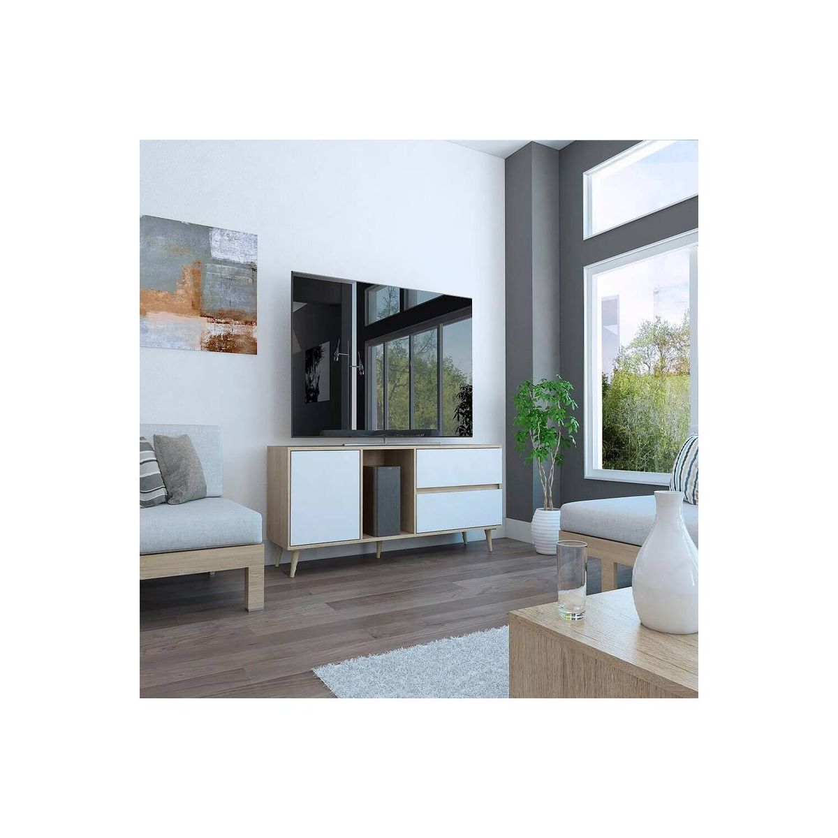 RTA DESIGN - Rack para tv acacia Beige y Blanco Para Televisor de Hasta 60