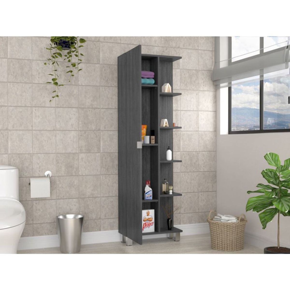 RTA MUEBLES - Mueble esquinero arán gris con variedad de entrepaños