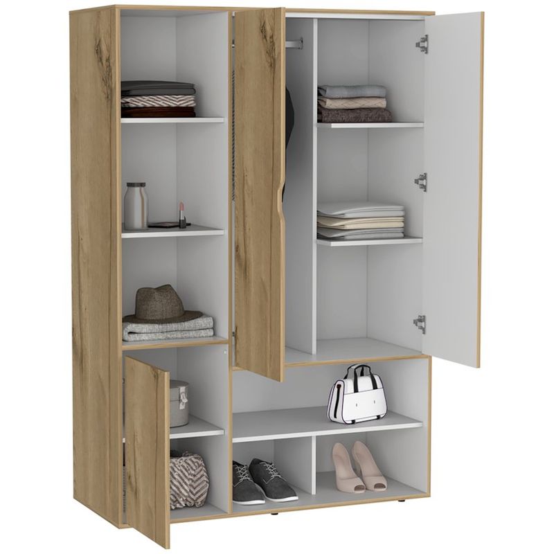 RTA MUEBLES - Closet florencia café claro y blanco con un tubo cromado