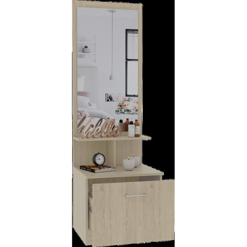 RTA DESIGN - Tocador zaha beige y blanco con espejo y un cajón organizador
