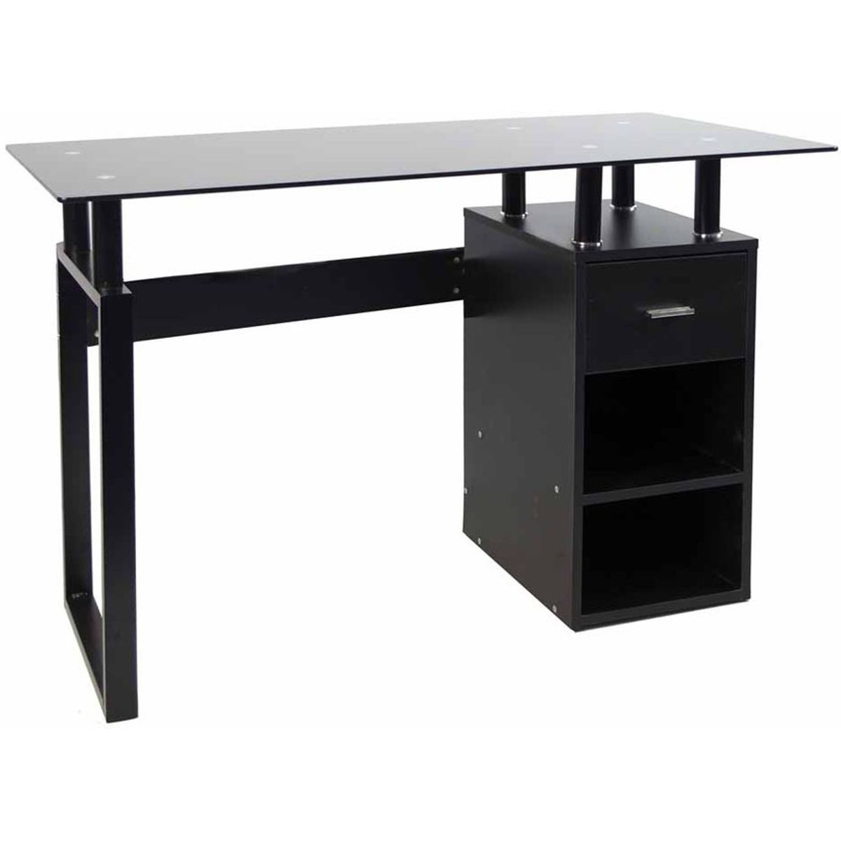 RTA DESIGN - Escritorio de metal parís vidrio negro con un cajón y dos entrepaños