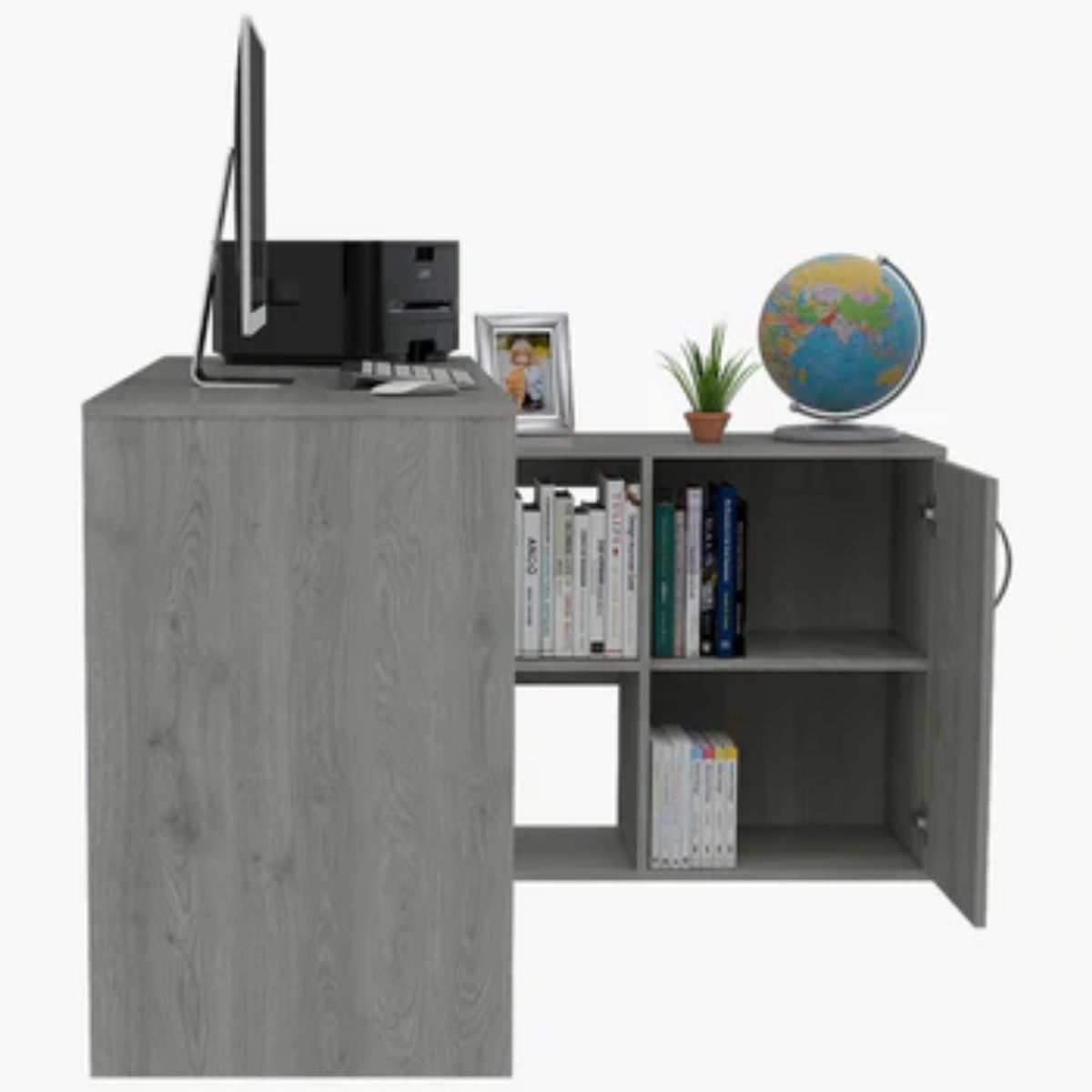 RTA DESIGN - Escritorio En L Taira Gris con Puerta y Varios Entrepaños