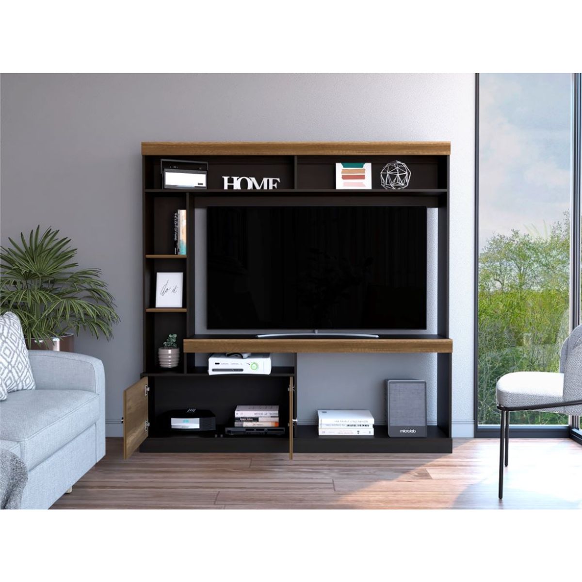 RTA DESIGN - Mesa Para Tv Clasic Wengue y Cobre Para Televisor de 55 Pulgadas