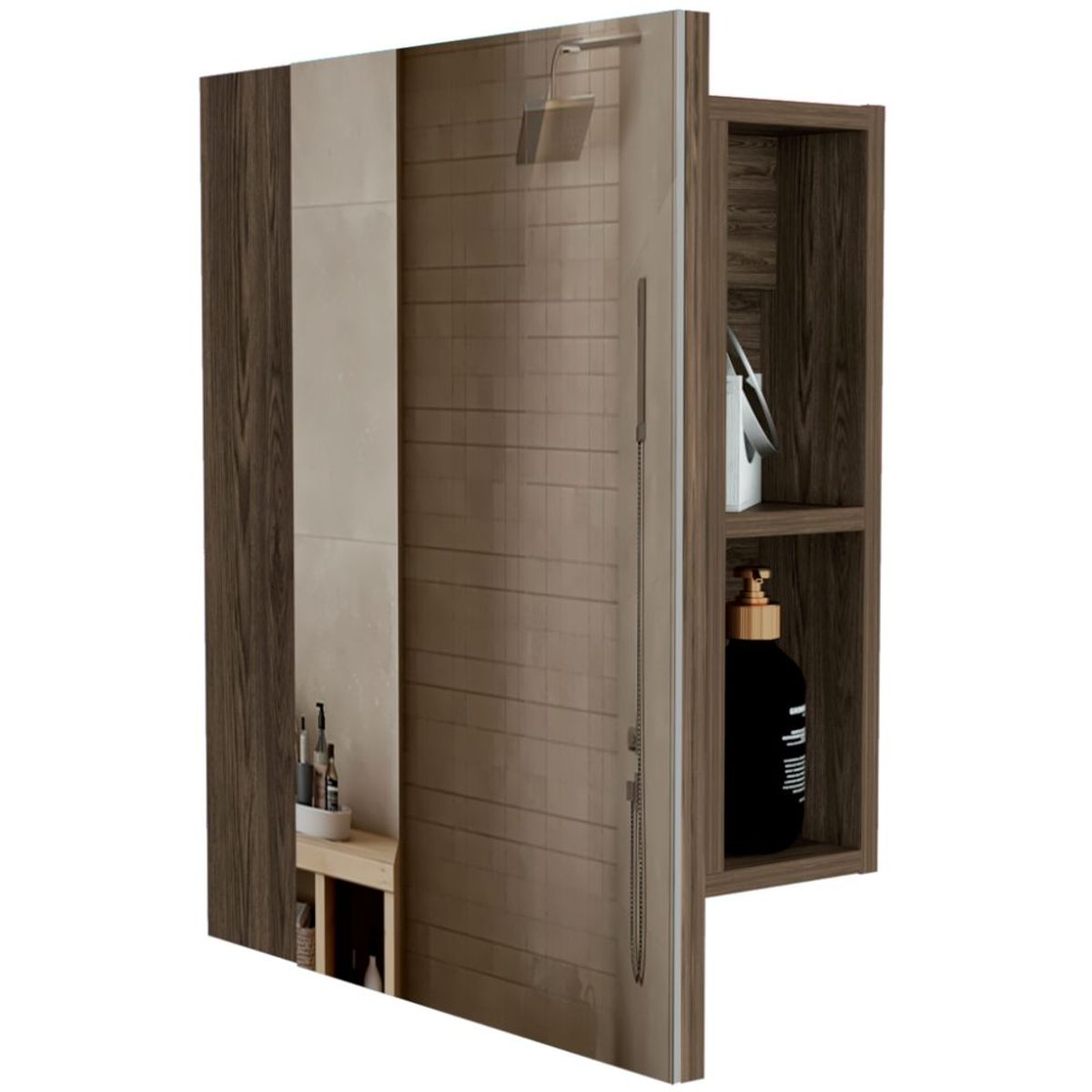 RTA DESIGN - Gabinete de Baño Labell Chocolate con Puerta Espejo y Entrepaños
