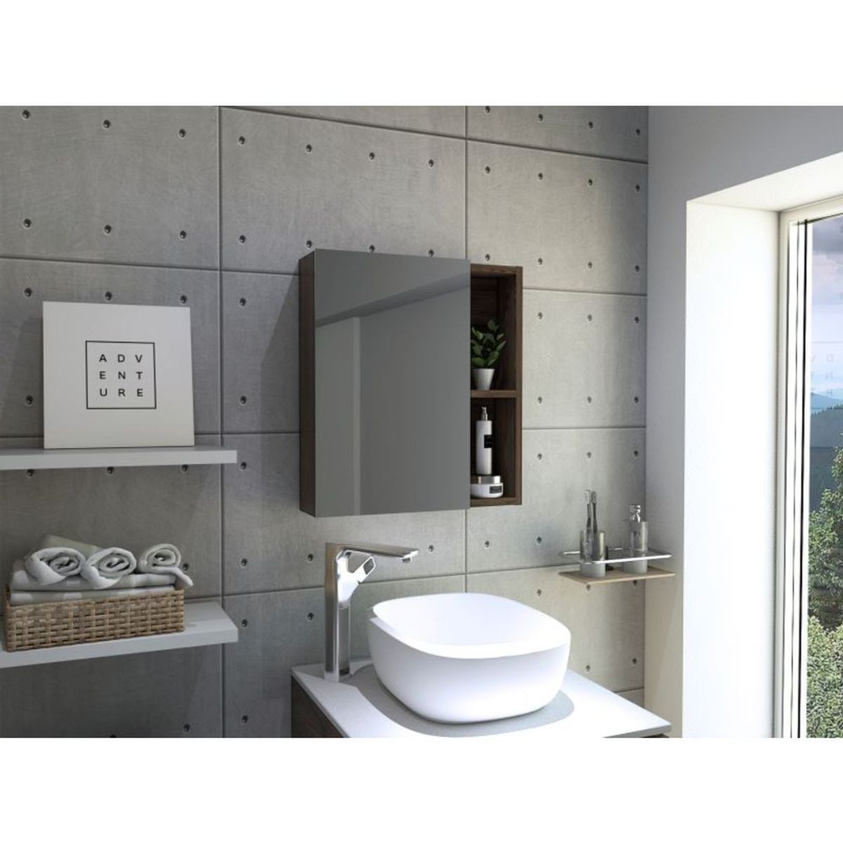 RTA DESIGN - Gabinete de Baño Labell Chocolate con Puerta Espejo y Entrepaños