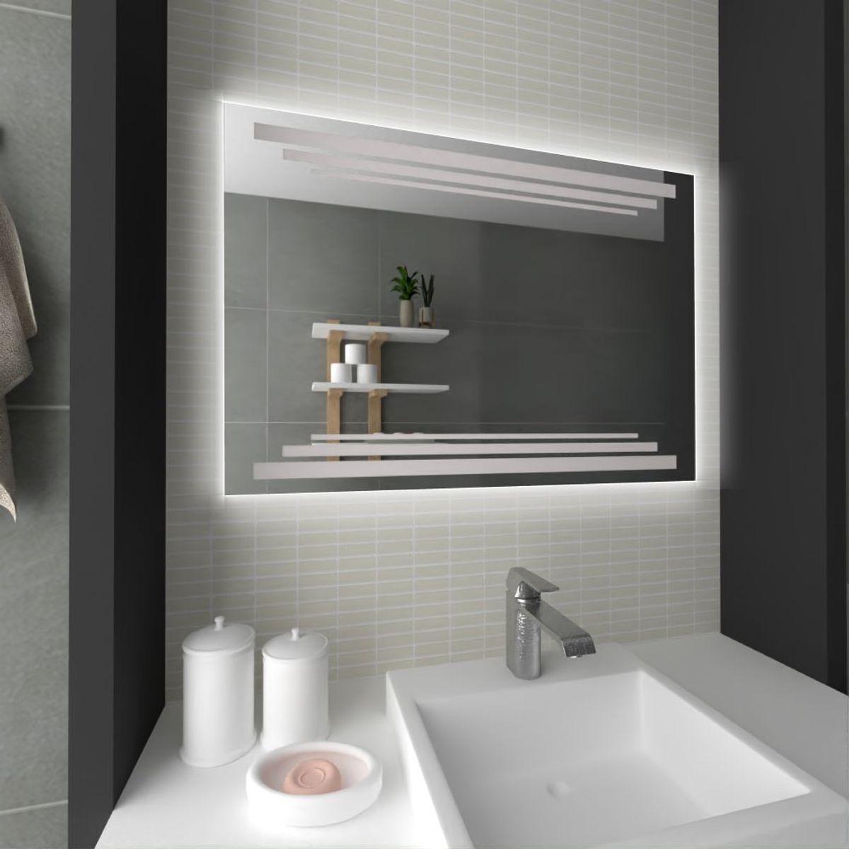 RTA DESIGN - Espejo Rectangular Barú Gris con Luz Led