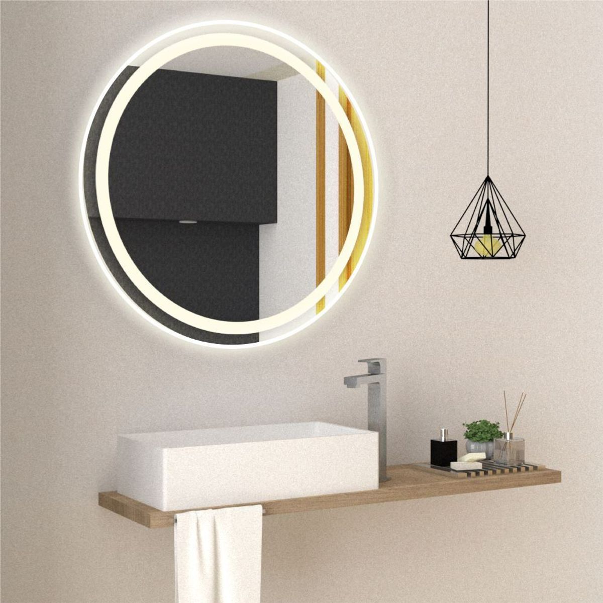 RTA DESIGN - Espejo Circular Malibú Gris con Luz Led