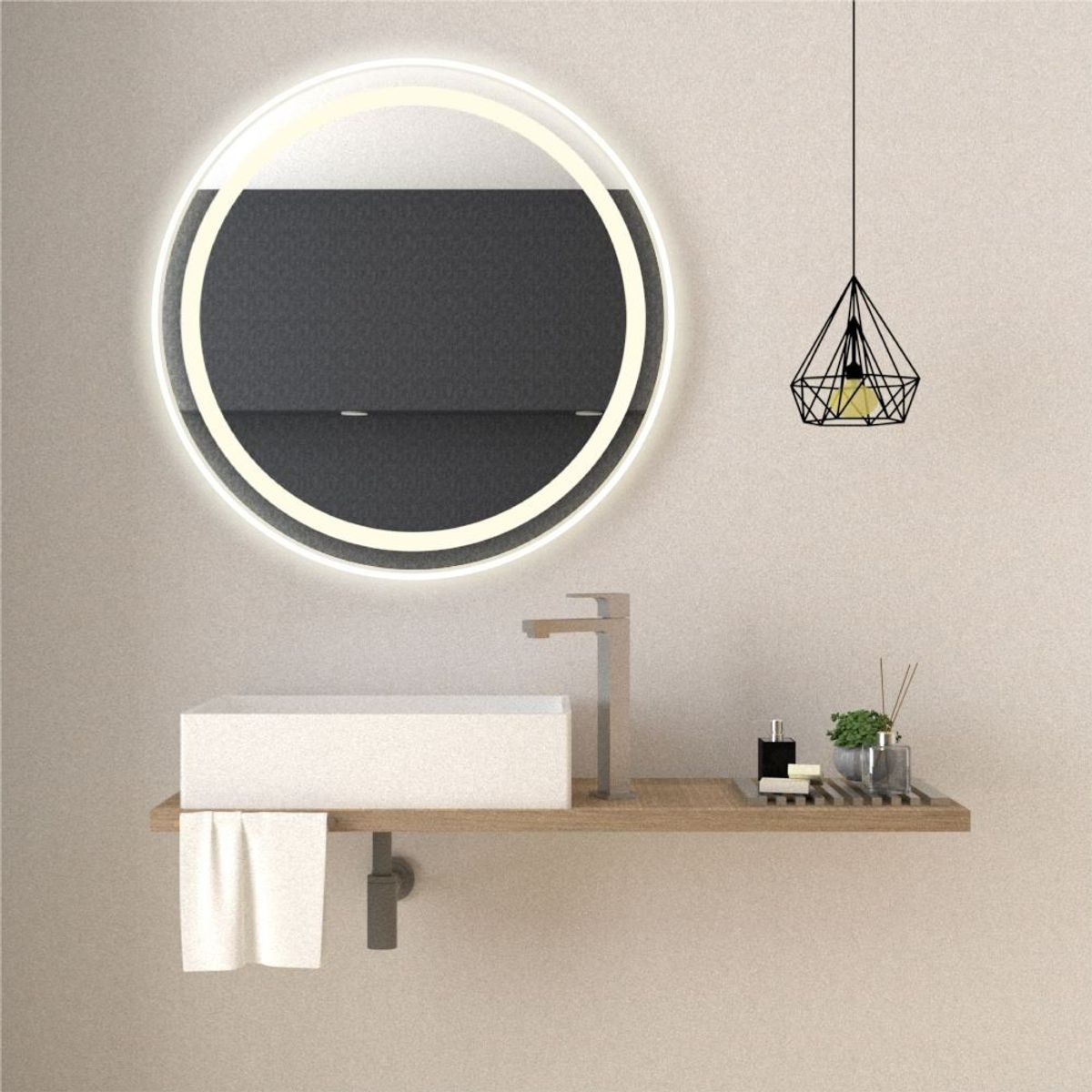RTA DESIGN - Espejo Circular Malibú Gris con Luz Led