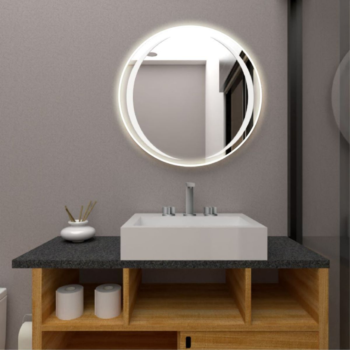 RTA DESIGN - Espejo Circular Oliver Gris con Luz Led