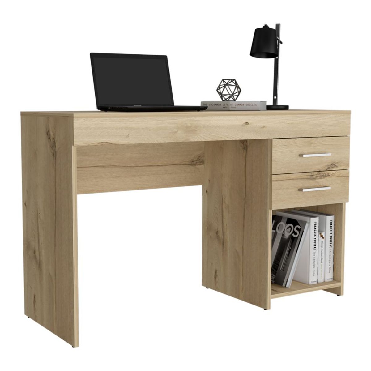 RTA DESIGN - Escritorio Hazel Café Claro con Un Entrepaño y Dos Cajones