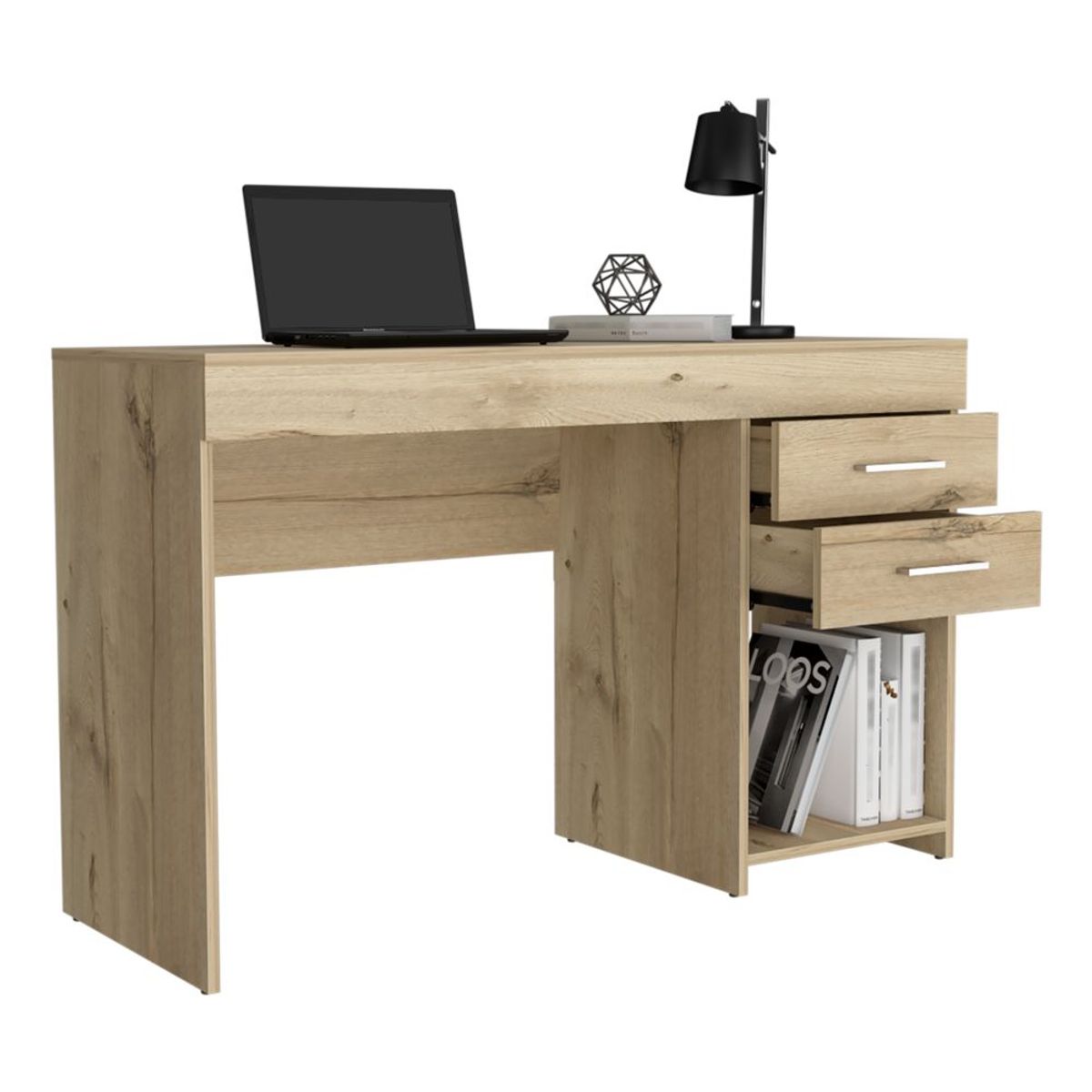 RTA DESIGN - Escritorio Hazel Café Claro con Un Entrepaño y Dos Cajones