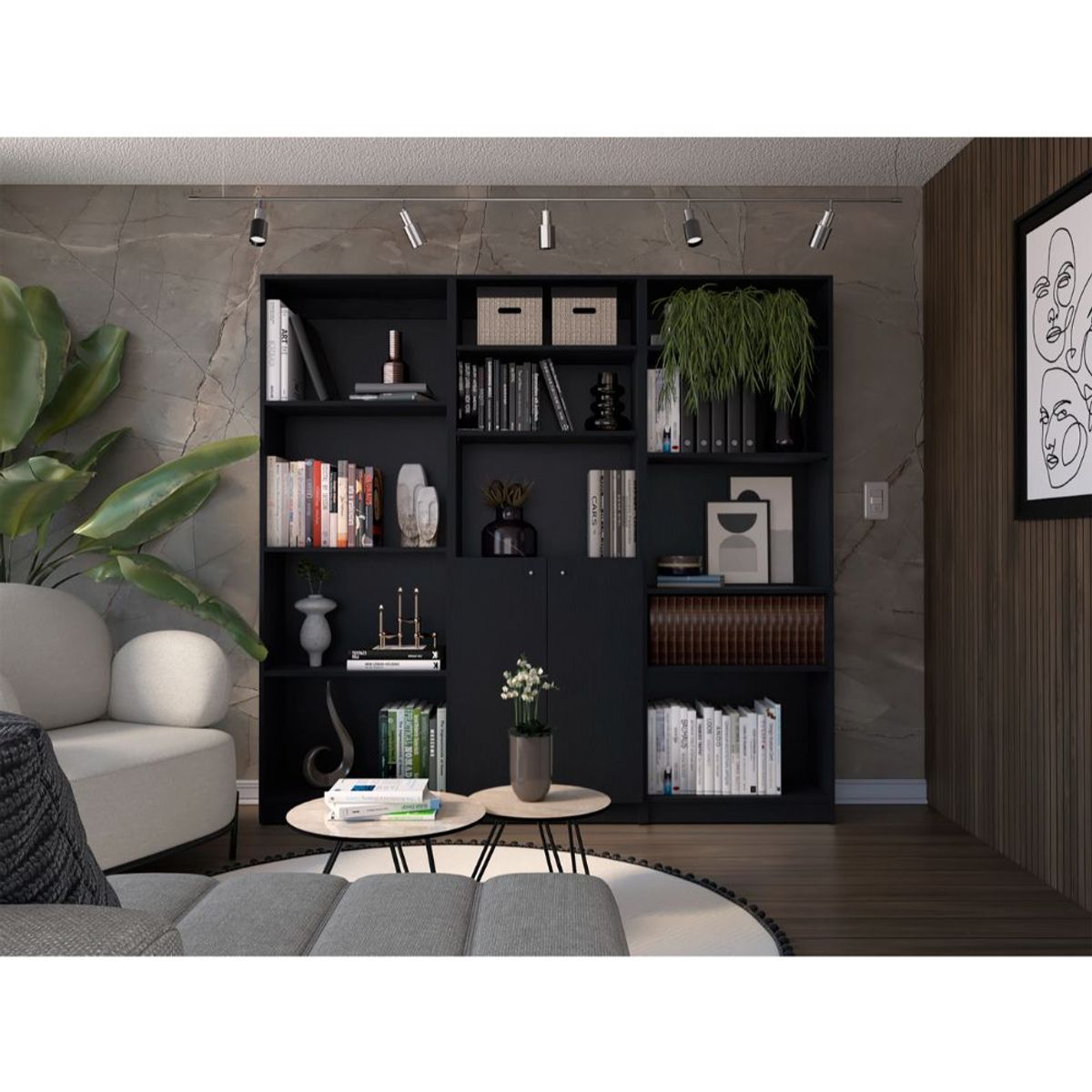 RTA - Combo de Bibliotecas Home Wengue Incluye Tres Bibliotecas de Cuatro y Cinco Entrepaños Sin Puertas