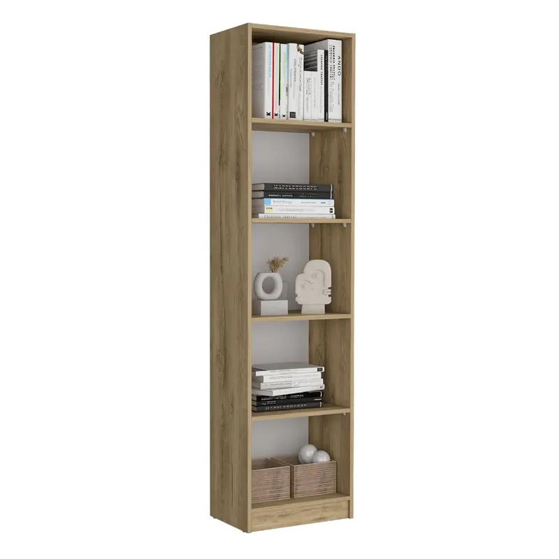 RTA - Biblioteca Home Eco Macadamia y Blanco Cartón con Cinco Entrepaños