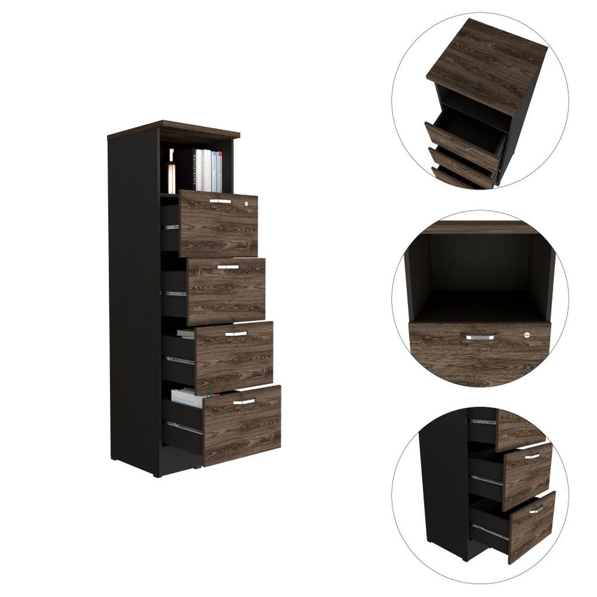 RTA DESIGN - Archivador Alto Narak Chocolate Cuatro cajones y un cajon  cerradura
