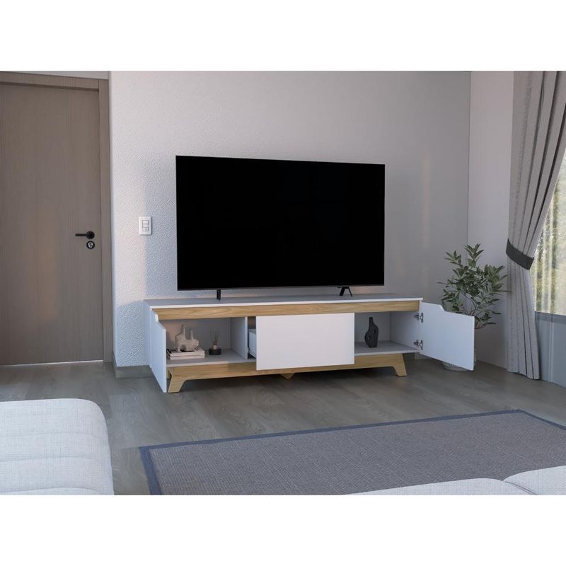 RTA DESIGN - Mesa Para Tv Toulo Blanco y Freno dos puertas abatibles y un cajon