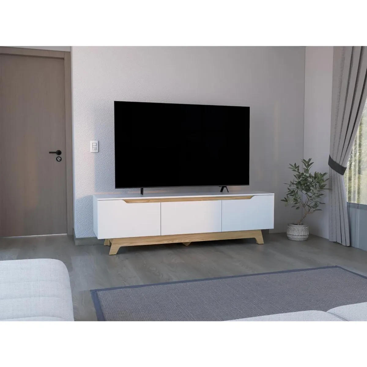 RTA DESIGN - Mesa Para Tv Toulo Blanco y Freno dos puertas abatibles y un cajon
