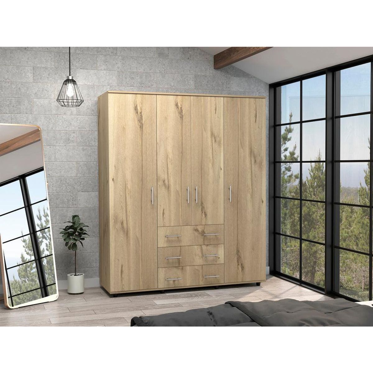 RTA - Closet Fontana Café Claro Cuatro Tubos Para Colgar Ropa y Zapatero