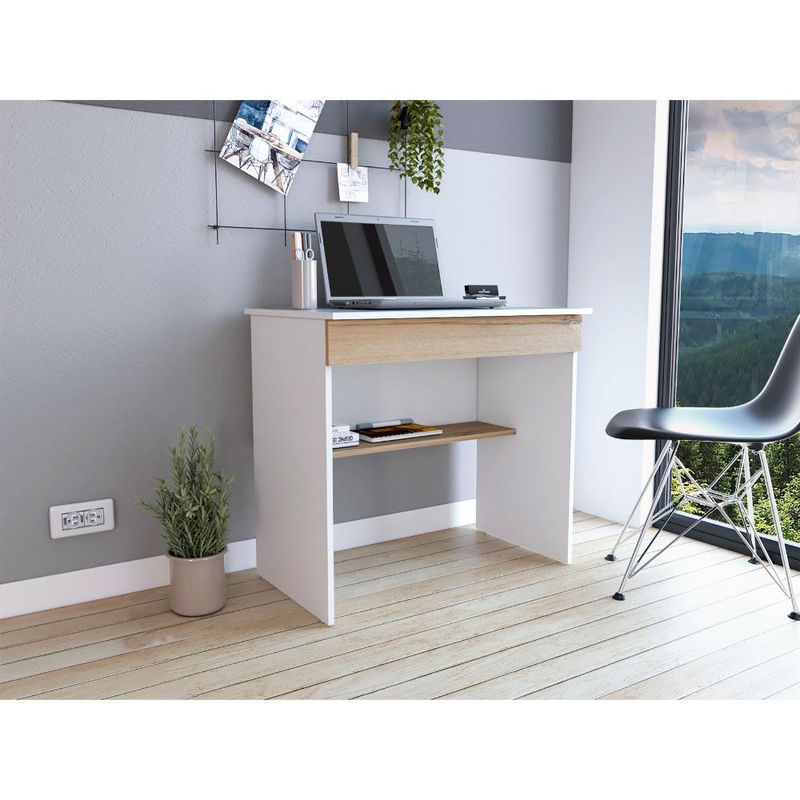 RTA DESIGN - Escritorio Colima Blanco y Café Claro con Entrepaños y Cajon