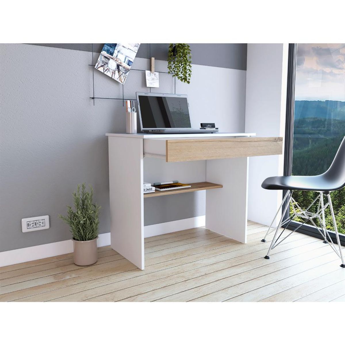 RTA DESIGN - Escritorio Colima Blanco y Agave con Entrepaños y Cajon_.