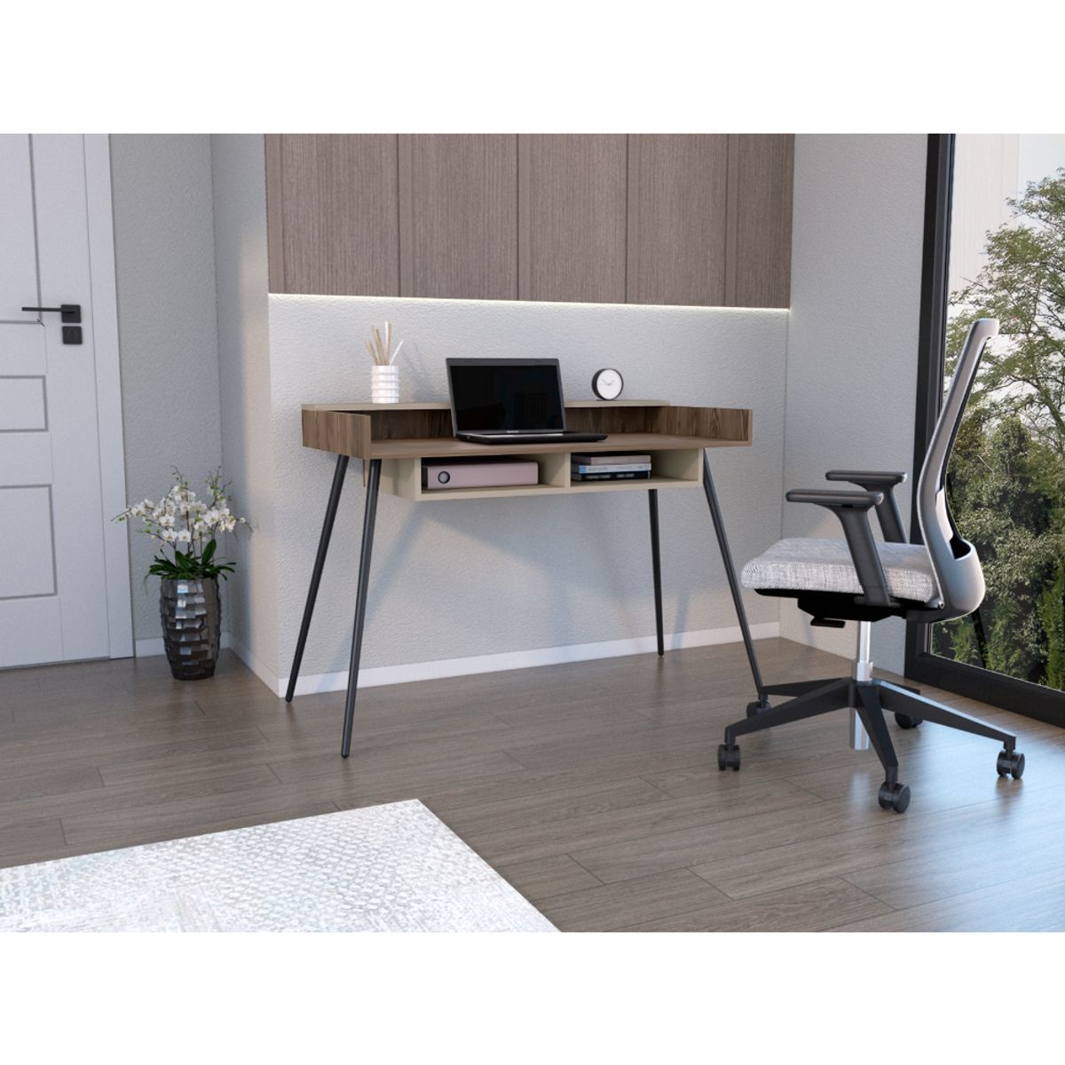 RTA DESIGN - Escritorio Marlo Chocolate y Cocoa con patas metalicas