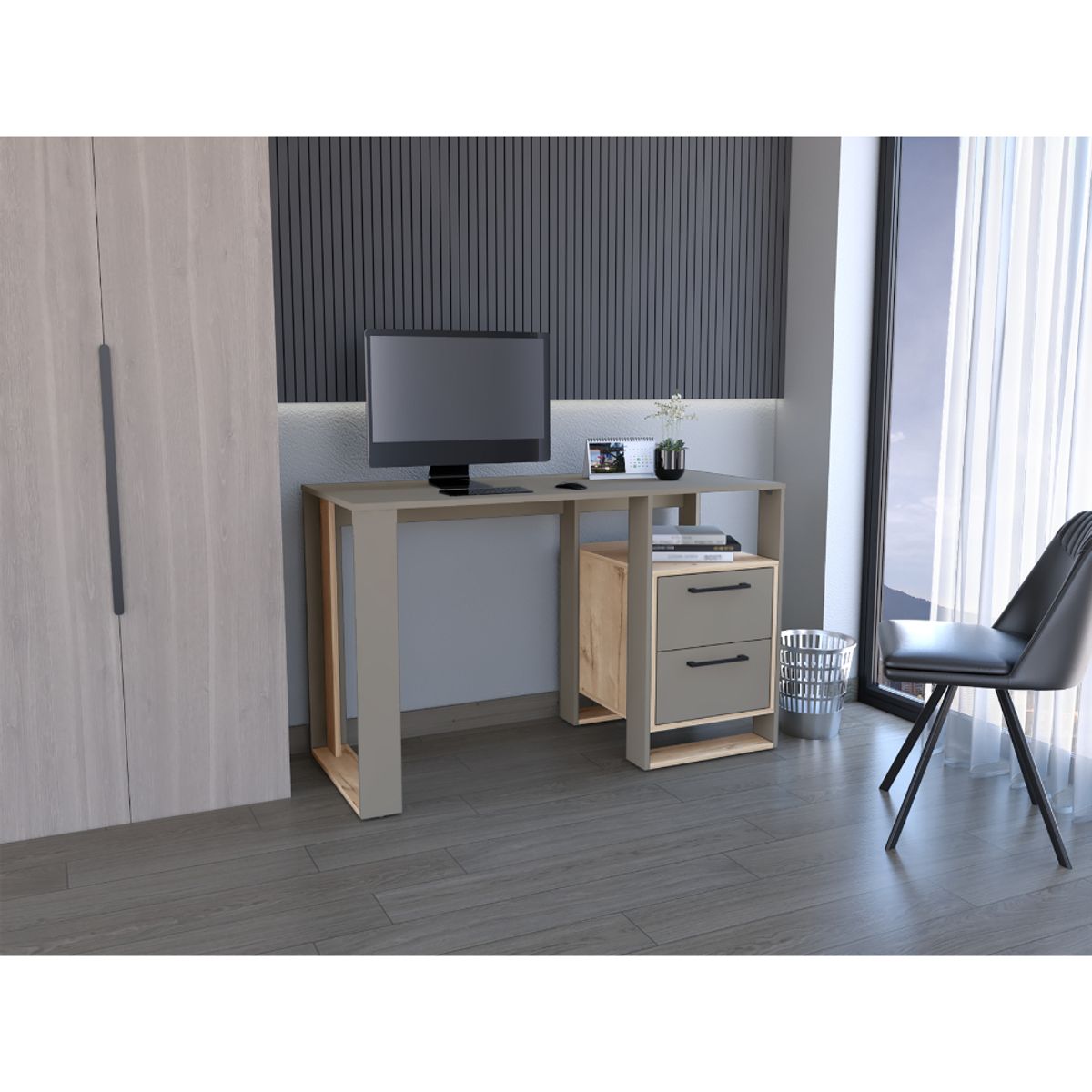 RTA DESIGN - Escritorio Acrep Café Claro y Cocoa dos cajones para ubicar objetos