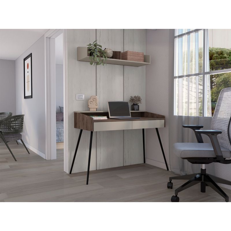 RTA DESIGN - Escritorio Madi Chocolate y Cocoa con patas metálicas y repisa